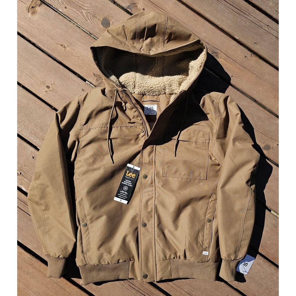 Lee Men's Oxford Workwear Sherpa Lined Bomber Jacket Small Khaki Brown NWT